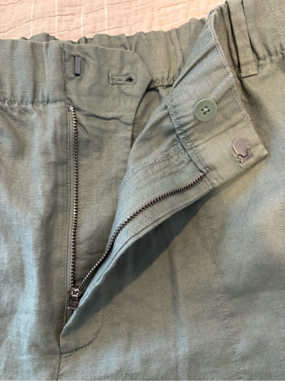 GAP Olive Green Linen Blend Straight-Leg Elastic-Waist Zip Fly Pants Comfort LT - Picture 6 of 12